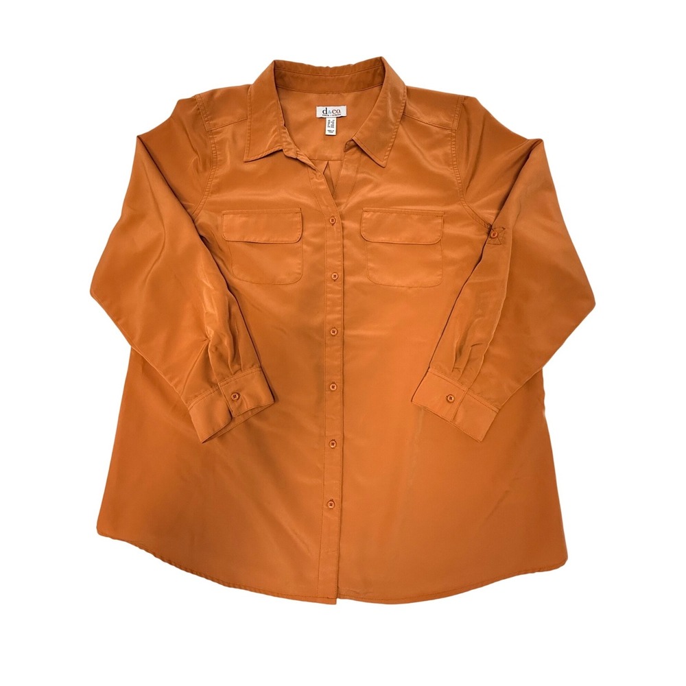 Denim & Co copper Burnt Orange Roll Tab Sleeve Soft Utility Tunic Top Womens 1X